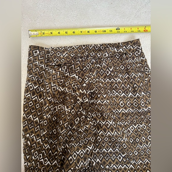 Weekend Max Mara Linen Pleated Skirt Size 10 Tribal Geometric Pattern Natural - Picture 12 of 13